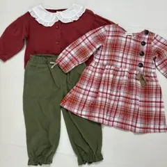 NAUGHTY COMPANY 90cm 女の子 チェックワンピース 赤 長袖