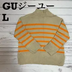 【GU】ボーダーハイネックチュニック(長袖)RS+E サイズL