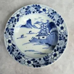 江戸時代中期～後期　古伊万里　染付　玉取り鳳凰　見込みに宝尽くし文様皿　二重渦福 江戸時代中期～後期 古伊万里 染付 玉取り鳳凰 見込みに宝尽くし文様皿