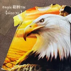 総柄Tシャツ★Eagle/イーグル★ワシ/わし★アニマルT★オレンジ黄茶白★XL