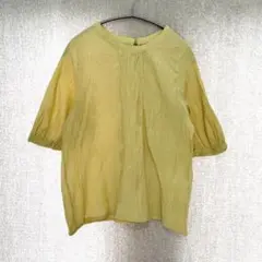 美品✦Ray Cassin 半袖ブラウス F イエロー ワッフル生地 ストレッチ