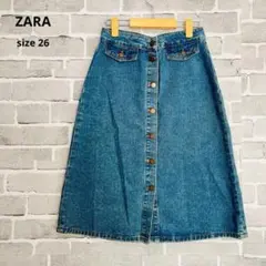 ZARA ザラ デニムスカート フロントボタン Aライン ロング丈 B635のサムネイル