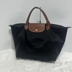 美品ロンシャン プリアージュ M トートバッグ ナイロン×レザー 黒　BLACK
