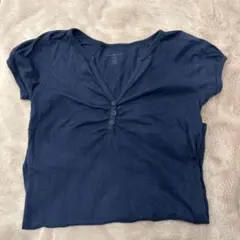 Brandy Melville Vネック 半袖 カットソー トップス ネイビー
