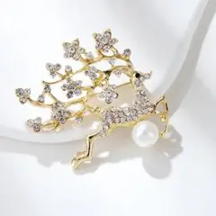 再入荷♡　鹿　パール　ストーン　ゴールド　ブローチ　コサージュ　ワンポイント