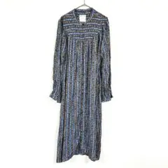 エヘカソポ SM2 ブルー 花柄 フレアワンピース ミモレ丈 M【春物】