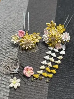 つまみ細工髪飾りUピン仕様付き2点セット （七五三、成人式、卒業式など）