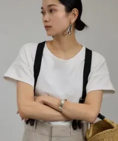 美品SALON adam et rope'フレンチスリーブポンチボーダーTシャツ