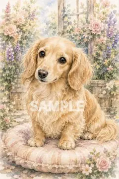 1235 ダックスフンド 水彩画風 アートプリント 2Lサイズ 犬 インテリア