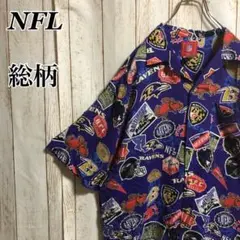 858 NFLボルチモア・レイブンズアロハシャツ半袖シャツ総柄アメリカUSA古着のサムネイル