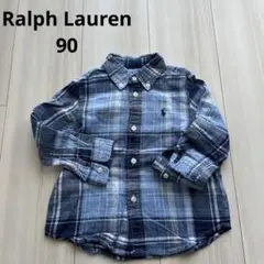 90 Ralph Lauren 24M 青系チェック 長袖シャツ