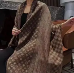 モノグラム柄大判ストール秋冬防寒マフラー ふわふわマフラー マフラー ブラウン