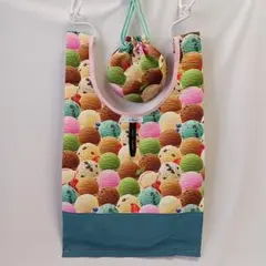 アイスクリーム柄 ハンドメイドエコバッグ★ミニ巾着袋付き