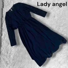 【Ladyangel】レディース レース袖 ドレスワンピース XL ネイビー