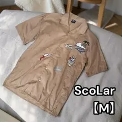 ScoLar スカラー 半袖シャツ オープンカラーシャツ ぶたさん 刺繍 茶系Mのサムネイル