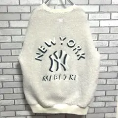 MLB☆ニューヨークヤンキース☆フリース トレーナー 刺繍 ビッグロゴ M 白