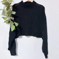 【美品】ざっくり ブラック クロップドセーター Fサイズ
