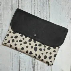 【ハンドメイド】通帳ケース お薬手帳ケース ダルメシアン柄 ベージュ