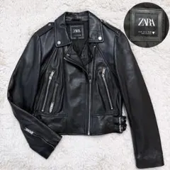 極美品✨ ZARA 本革 羊革 ダブルライダースジャケット ブラック M