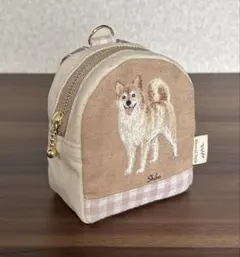 ミニリュック　ミニポーチ　柴犬　ハンドメイド　ピンクチェック