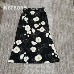 INGEBORGロングスカート 黒　花柄 サイズLのサムネイル