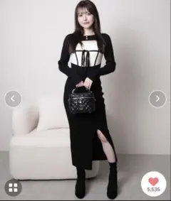 LIPSERVICE デコルテオープンバイカラーリボンニットワンピース