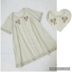 ピンクハウス　綿ローン　ピコフリル　花刺繍　チュニック　ブラウス　ワンピース