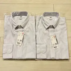 S 新品 2枚セット ユニクロ スーパーノンアイロンスリムシャツ ストライプ