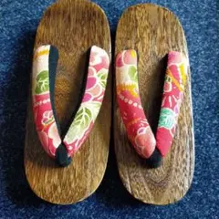 下駄 21cm 赤色花柄