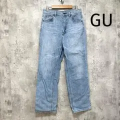 【GU】ストレートデニムパンツ ライトブルー L コットン100 綿