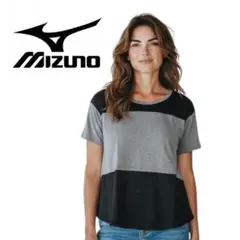 ミズノ レディースS メッシュ切替Tシャツ スポーツウェア ブラック×グレー