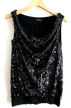 トップス　スパンコール　カットソー　黒　9号