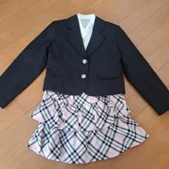 フォーマルスーツ 黒ジャケット ピンクチェック