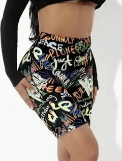 【新品】レディース グラフィティレタープリント付きハイウエストヨガショーツ