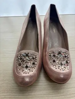 ビジュー付き パンプス ローヒール ピンクゴールド サイズ:24.5cmのサムネイル