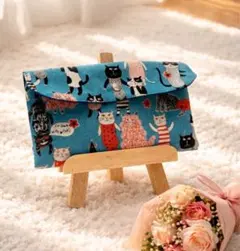 ミヤコカワグチ 猫柄 長財布 ハンドメイド 通帳ケース