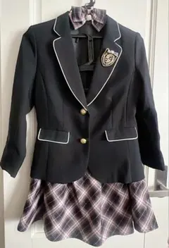 卒業式　女の子　160スーツ　ブレザー　スカート　エンブレム　リボン　4点セット