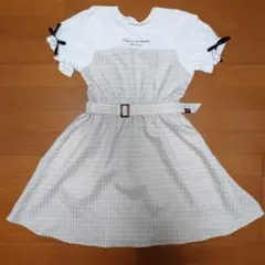 Jenni love レイヤード風チェック半袖ワンピ（サイズ：150）