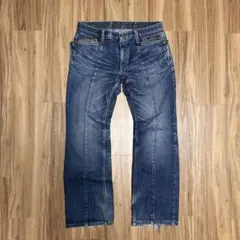 フリンジ加工ストレートデニムパンツ