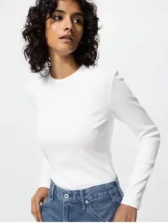 【新品タグ付き】ユニクロ ソフトリブクルーネックT ホワイト L