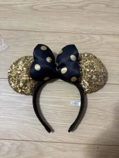 ミニーマウス カチューシャ 黒と金のドット ディズニー