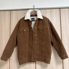 ZARA コーデュロイ ボア襟ジャケット　ブラウン