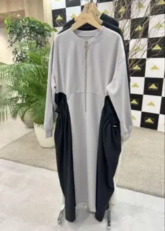 ★新品ABITOKYOサイドギャザードッキングワンピース ドロスト グレー★