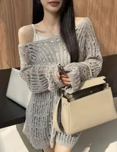 シーイン　トップス　網ニット　オフィショル　セーター