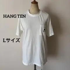 【美品】HANG TEN ハンテン ポケット Tシャツ 白 足跡ロゴ 刺繍 L