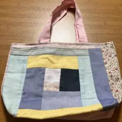 木綿パッチワークバッグピンク