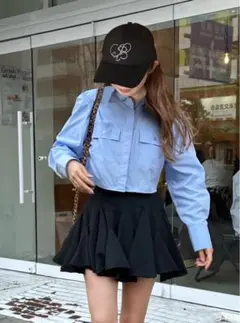 ダブルポケットクロップド丈シャツ[ai161] ブルー　グレイル