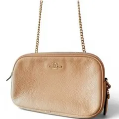 COACH☆コーチ ダブルジップ チェーン ショルダーバッグ ベージュ 