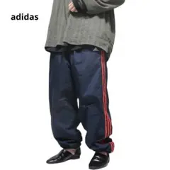 00s adidas　ナイロンパンツ　バギーパンツ　ネイビー赤　L