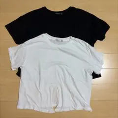Bershka 裾結びTシャツ セット 黒 白のサムネイル